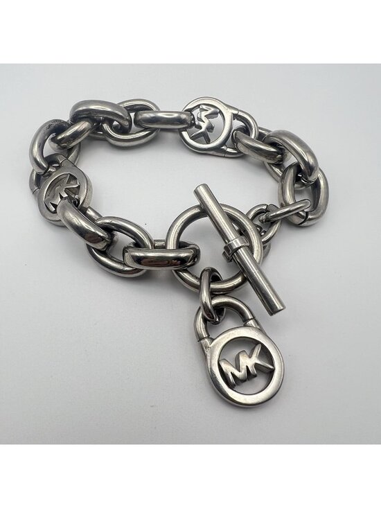 Michael Kors Jewelry - Michael Kors MK Logo Padlock Silver Tone Chunky Link Chain Toggle Bracelet 8"
